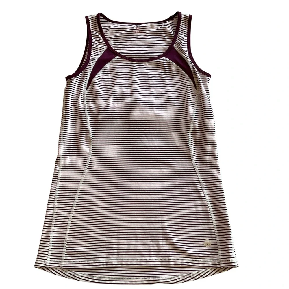 Talbots Athletic Tank Top Womens Small Burgundy White Striped Built-in Shelf Bra